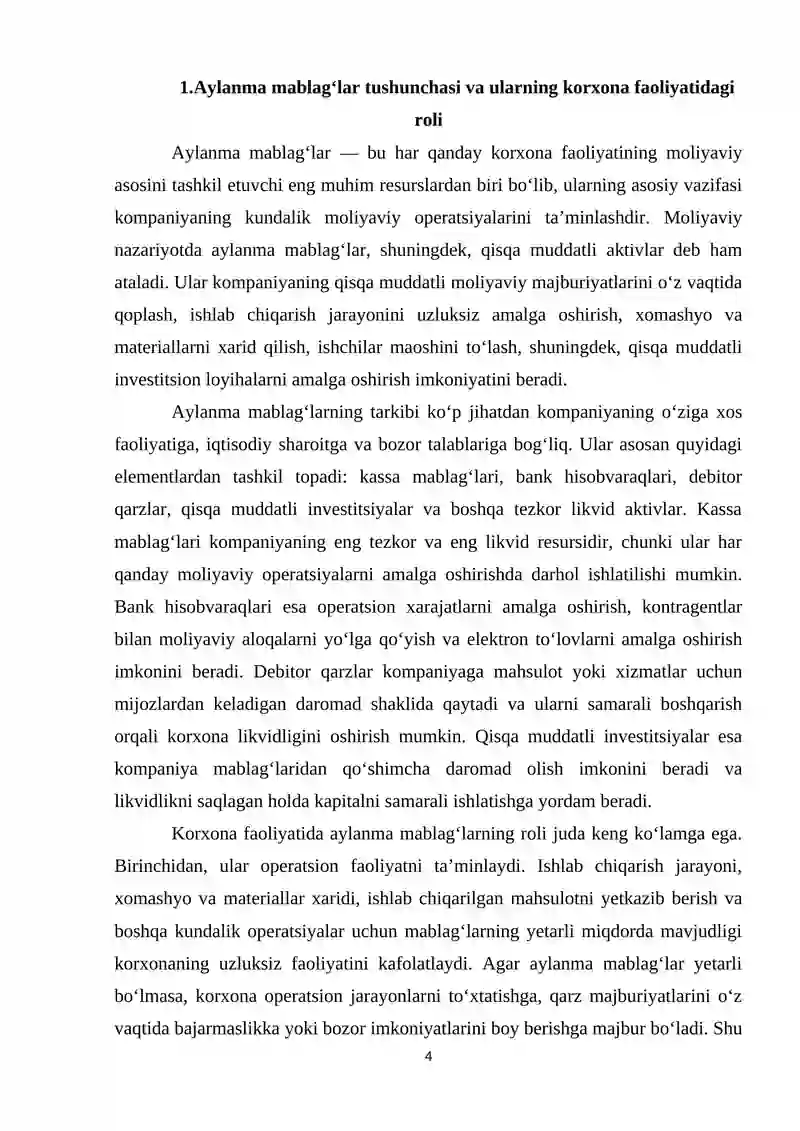 Kompaniyaning aylanma mablag'larini boshqarish strategiyalari va ularning likvidlikka ta'siri 4