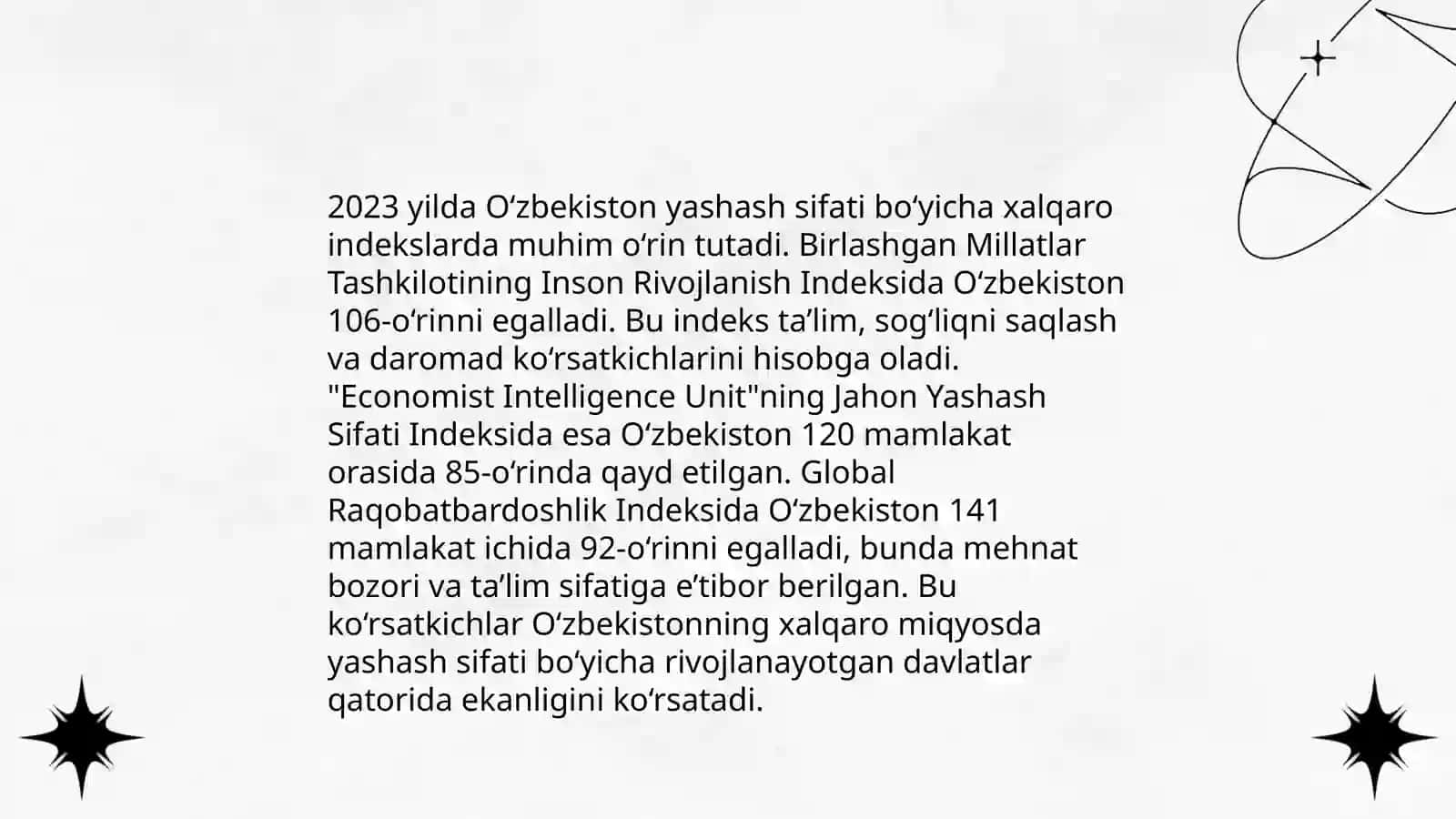 Yangi O‘zbekiston ijtimoiy-siyosiy, iqtisodiy va madaniy hayotida roʻy berayotgan oʻzgarishlarning xalqaro reyting va indekslarda aks etishi 4