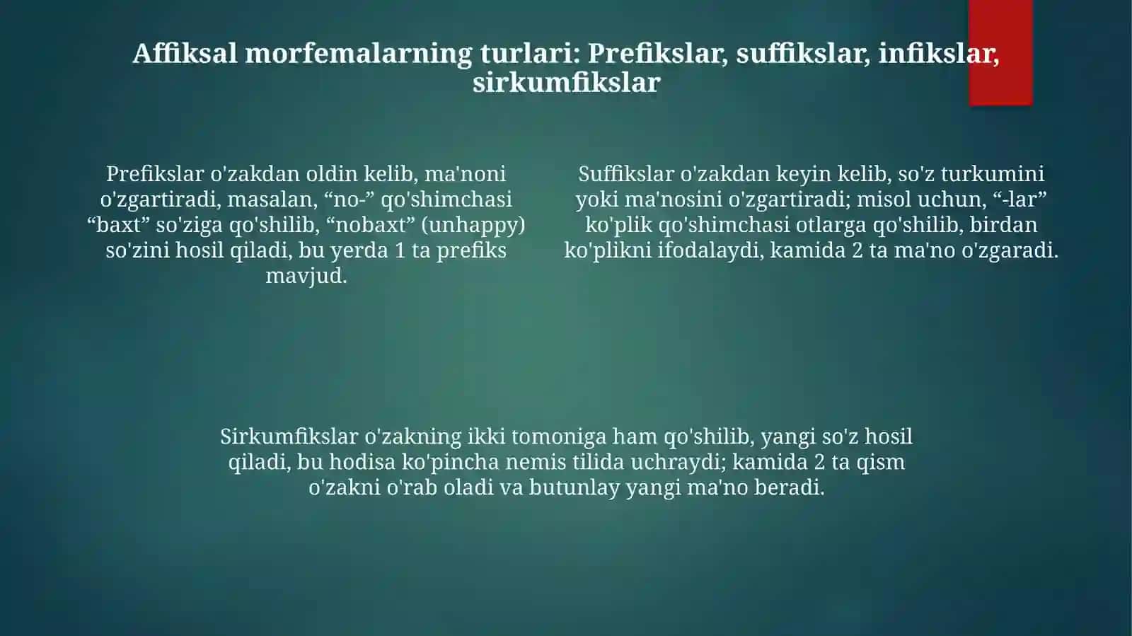 Аffiksаl mоrfеmаlаrning turlаri. Аffikslаrdа shаkl vа mа’nо munosabati 4