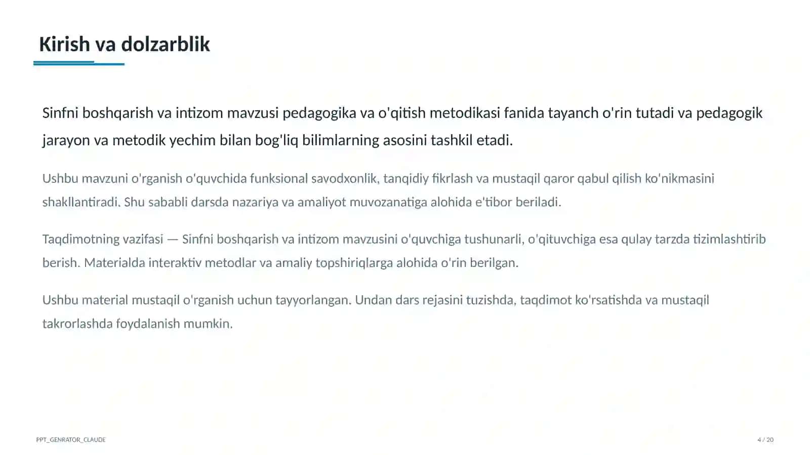 Sinfni boshqarish va intizom 4