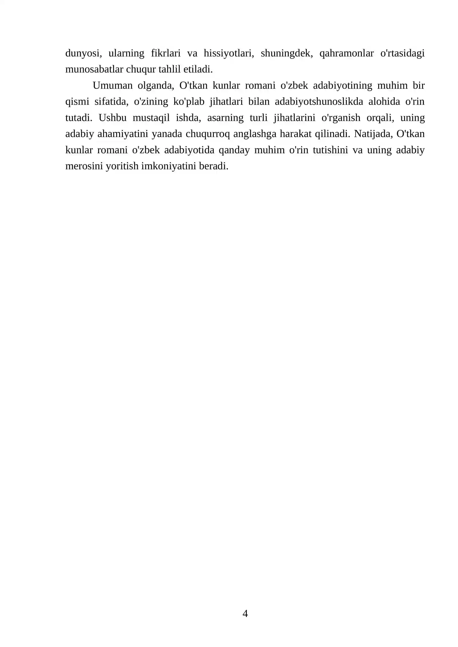 Adabiyotshunoslik oʻtkan kunlar romani 4