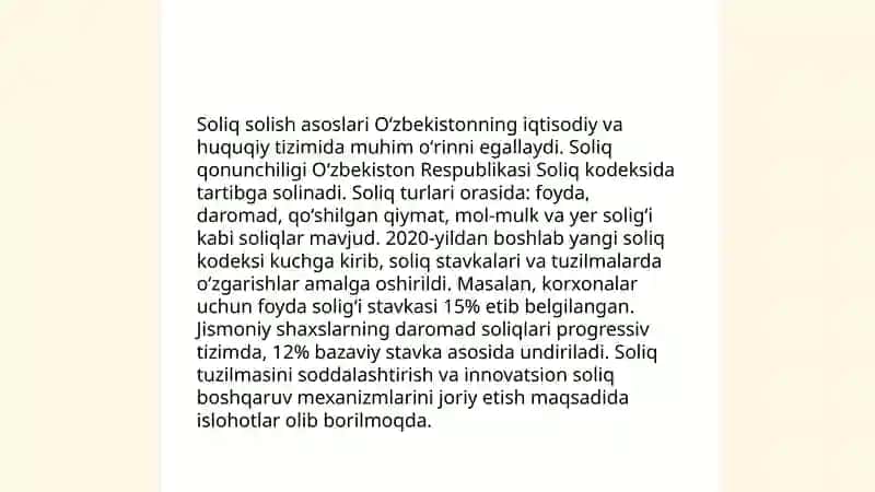 Yakka tartibdagi tadbirkorlarning foydasiga soliq solishning oʻziga xos xususiyatlari 4