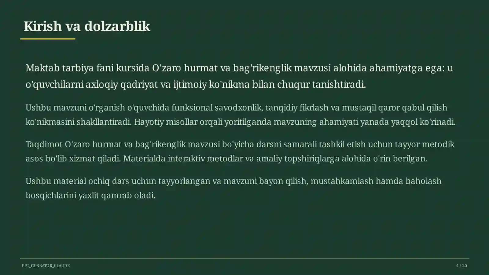 O'zaro hurmat va bag'rikenglik (7-sinf) 4