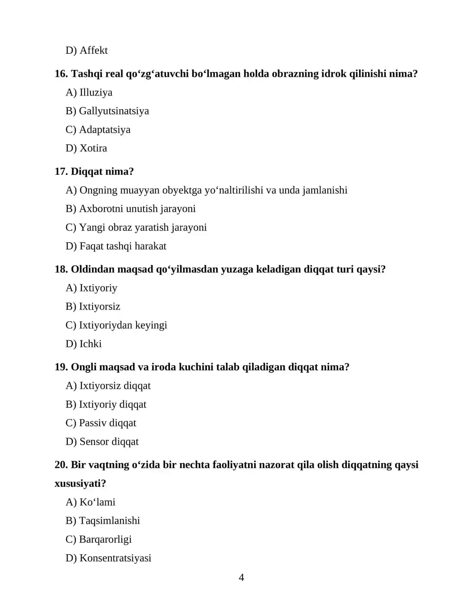 PSIXOLOGIYA FANIDAN 100 TA TEST 4