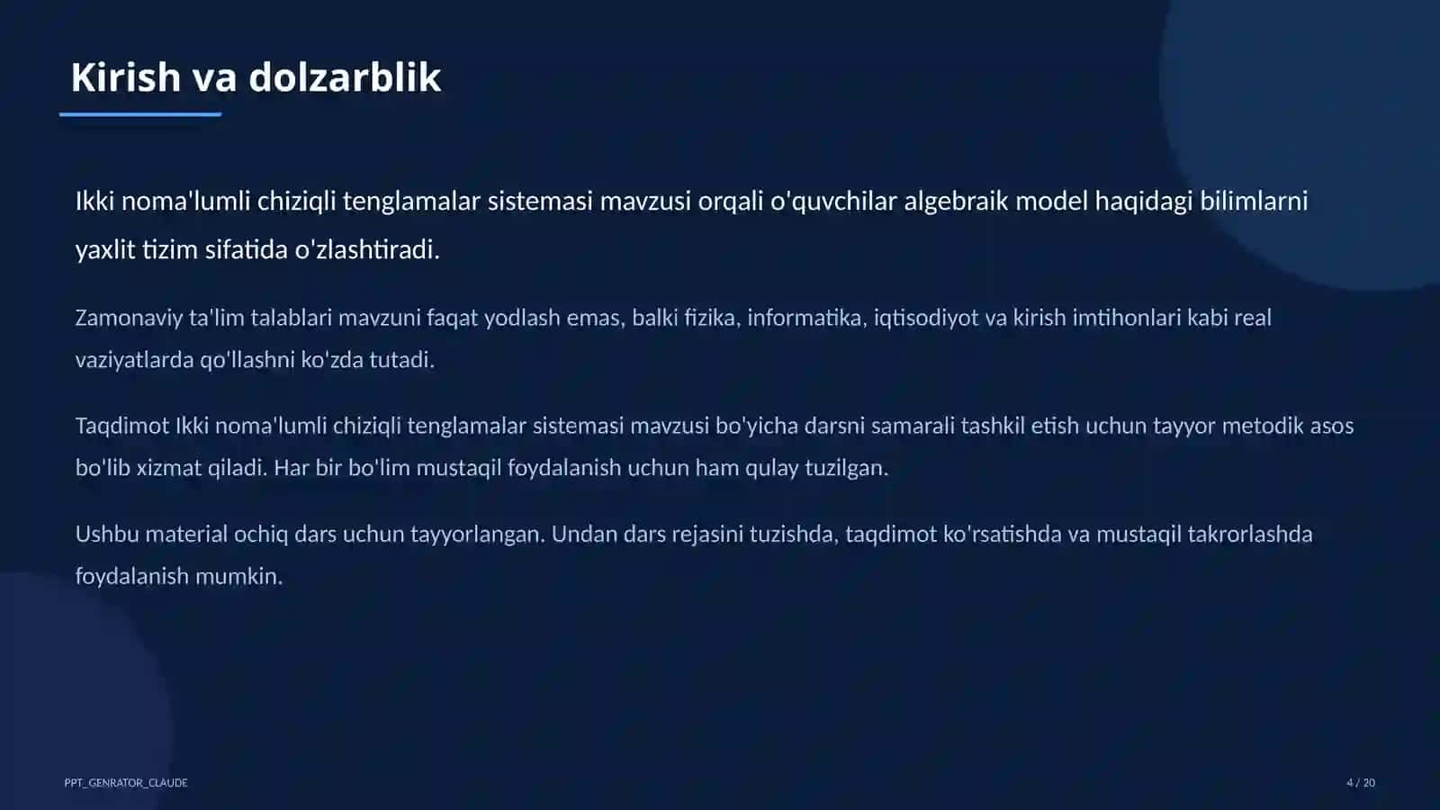 Algebra (7–11) — ochiq dars uchun 3