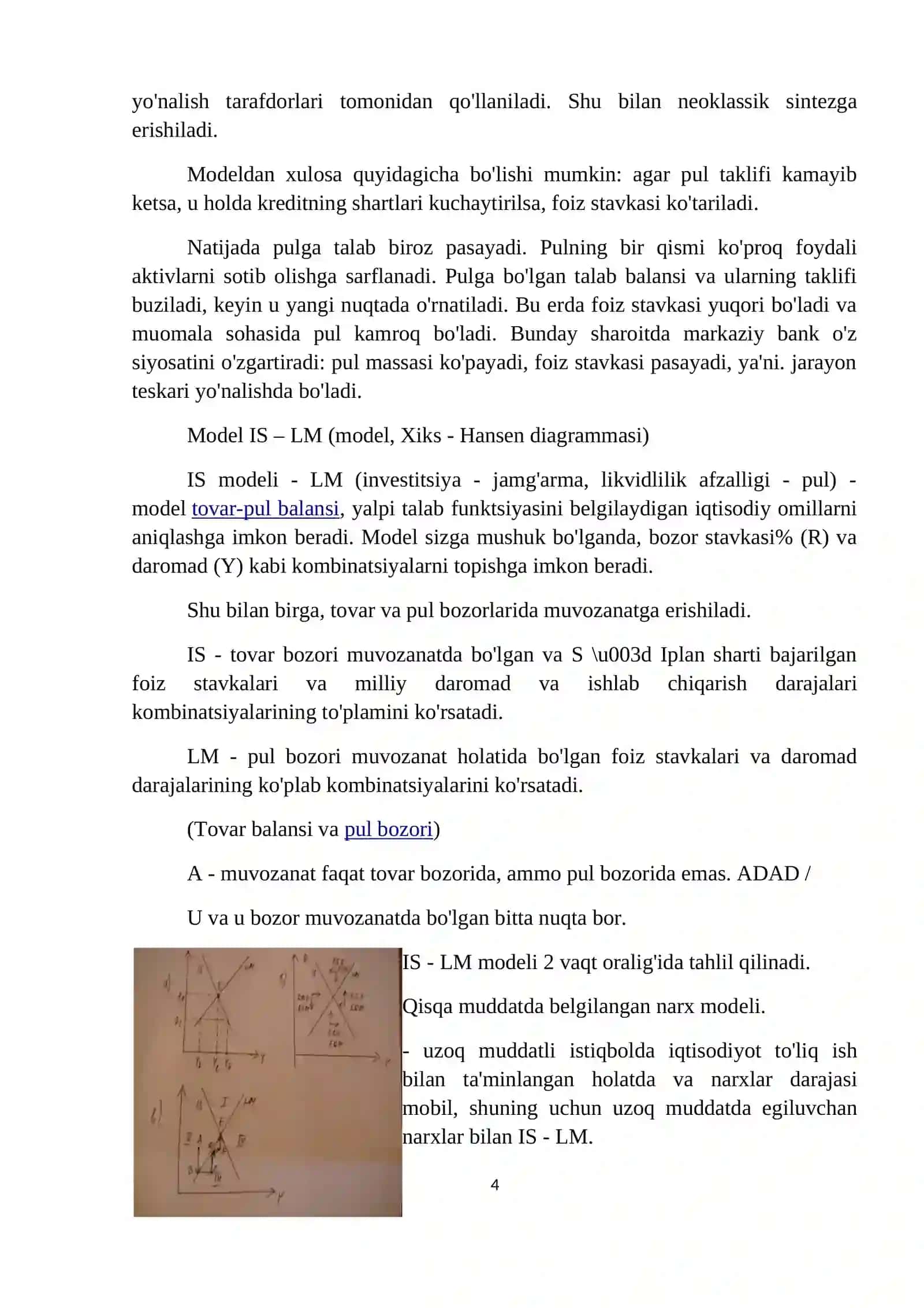IS-LM-VR modeli va byudjet- soliq va davlatning pul- kredit siyosati xarakterini aniqlash 4