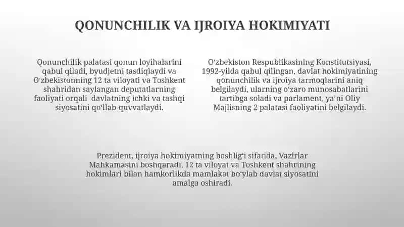 O‘zbekiston Respublikasi davlat hokimiyatining tizimi 4