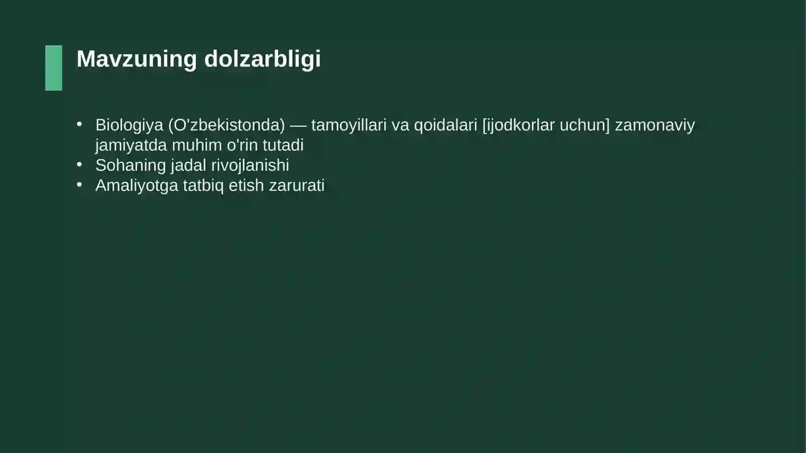 Biologiya (O'zbekistonda) — tamoyillari va qoidalari [ijodkorlar uchun] 4