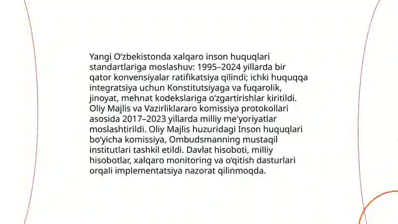 Yangi O'zbekistonda amalga inson haq-huquqlari va erkinliklari kafolatining yaratilishi 4