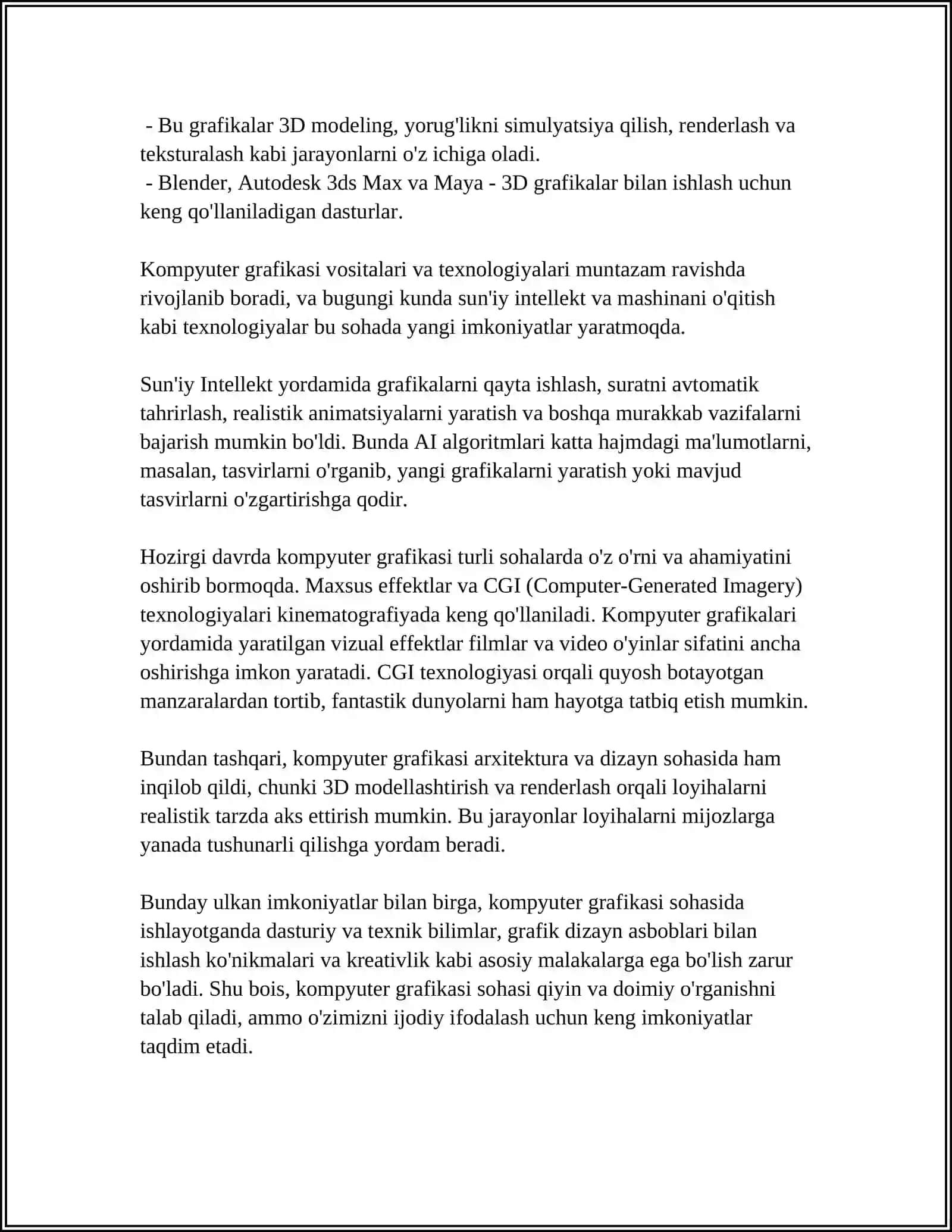 MEN QIZIQQAN SOHA: 'KOMPYUTER GRAFIKASI' 4