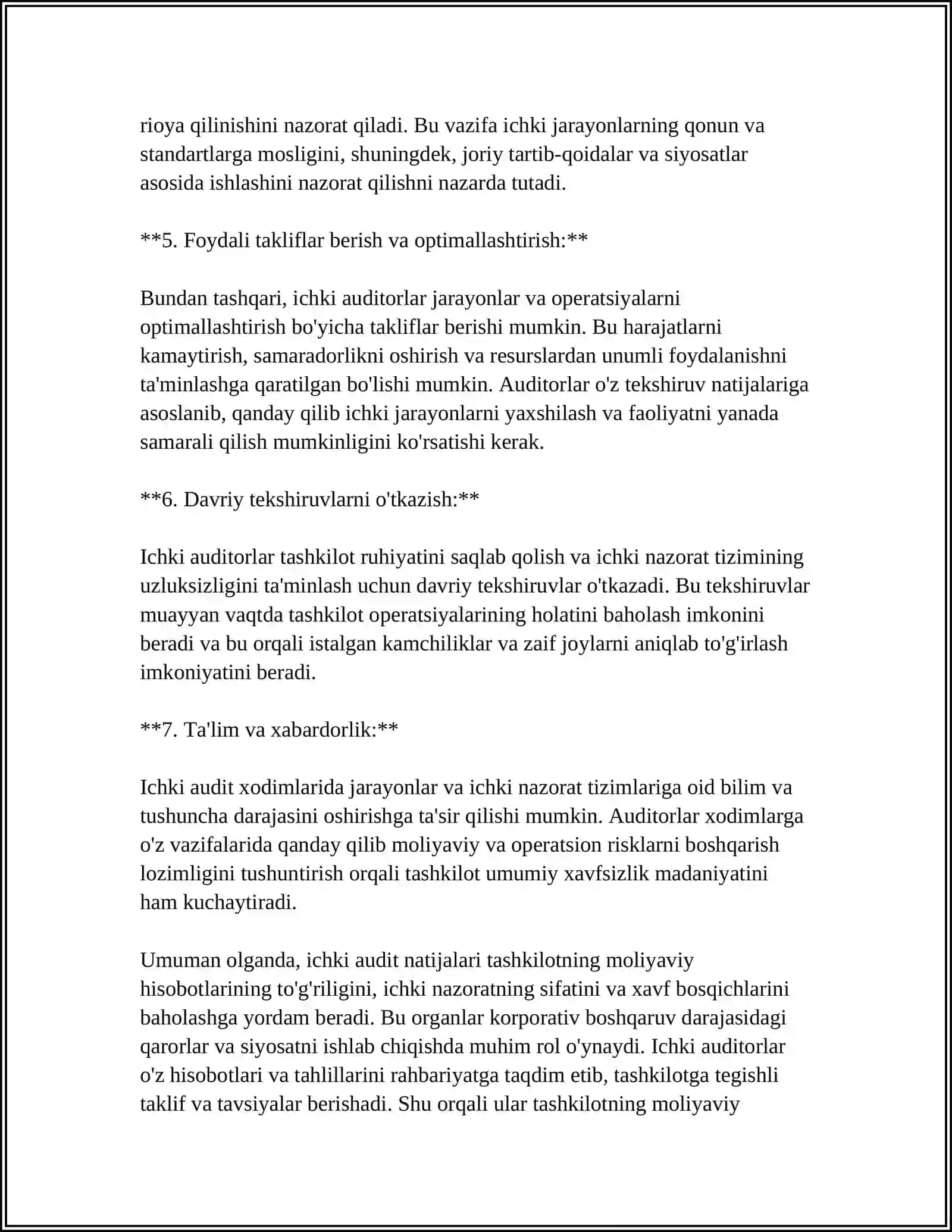 MUSTAQIL ISH Mavzu: TIJORAT BANKLARIDA ICHKI AUDITORIGA QO’YILGAN TALABLAR 4