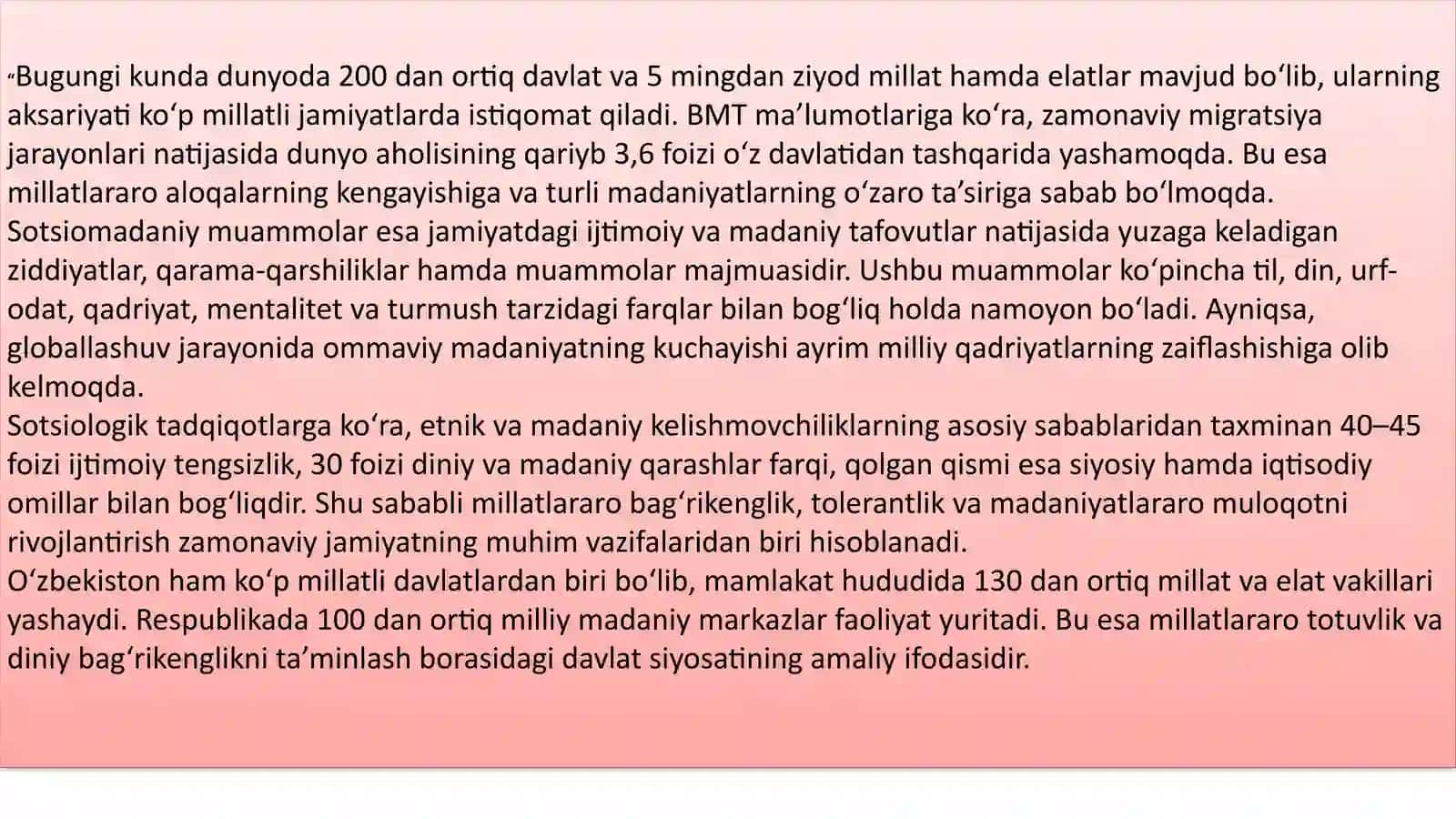 Millatlararomunosabatlar vasotsiomadaniy muammolar tushunchasi 4