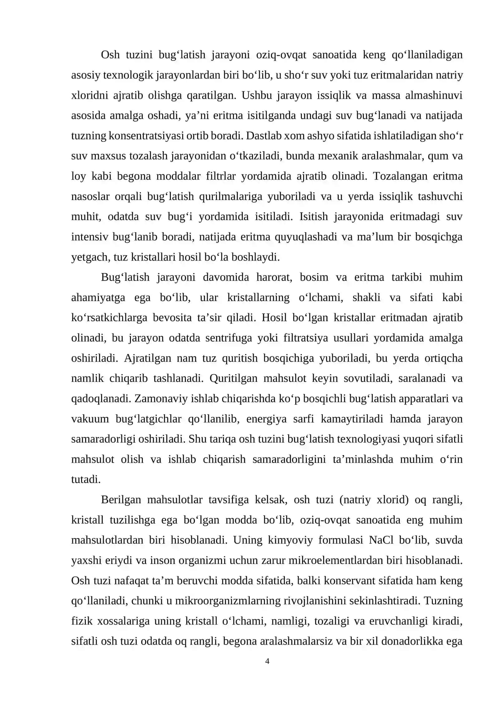 Unumdorligi G=28965 kg/soat bo‘lgan osh tuzi eritmasini Xb=60% dan Xo=85% gacha bug‘latish uchun tashqi isitish kamerali bug‘latish qurilmasini hisoblang va loyihalang 4