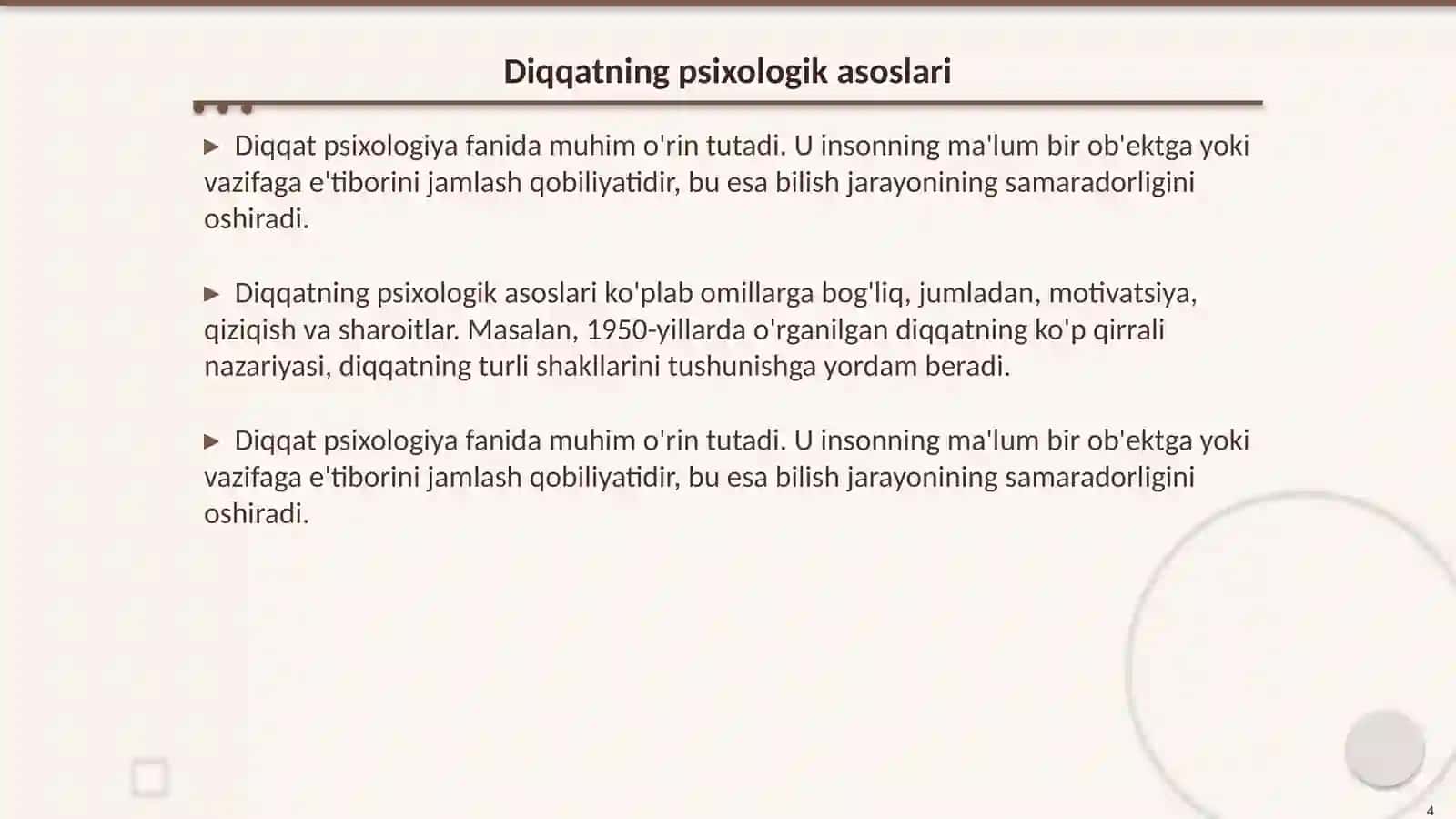 Bilish faoliyatlari. Diqqat 4