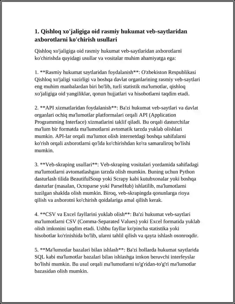 QISHLOQ XOʻJALIGIGA OID VEB MANZILLAR VA ULARDAN AXBOROTLARNI KOʻCHIRISH 4