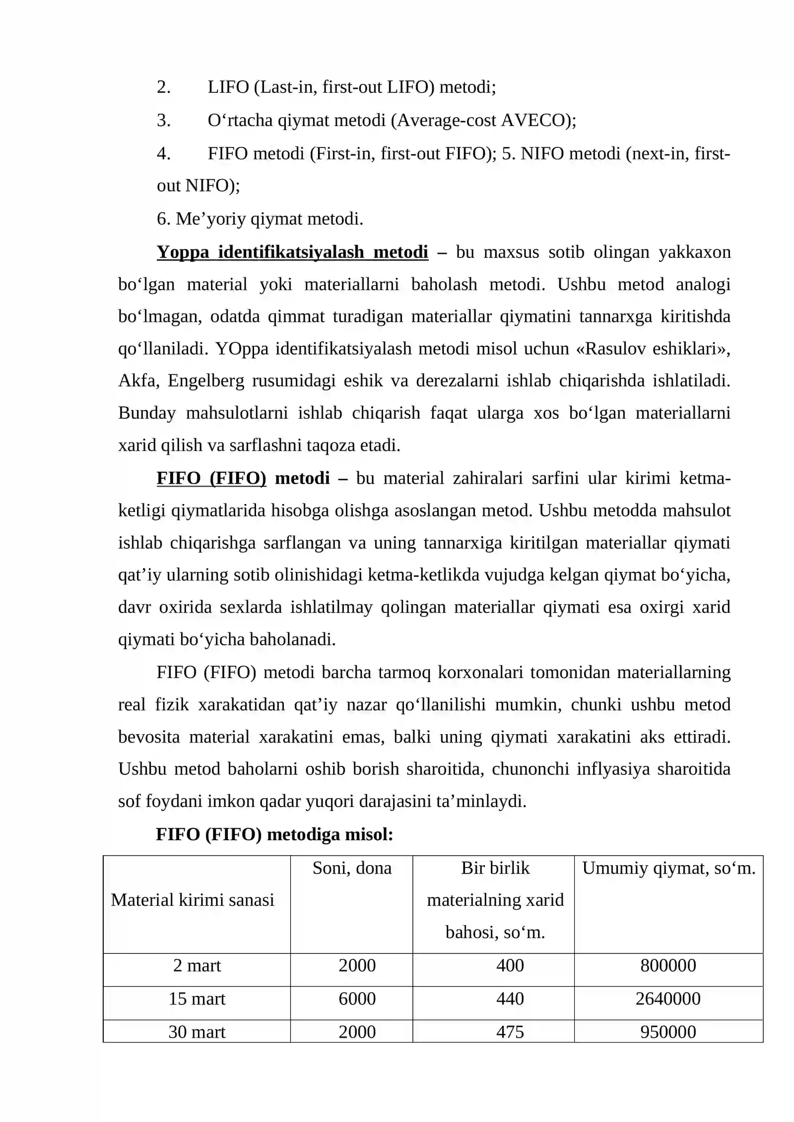 BEVOSITA MATERIAL XARAJATLARI HISOBI VA ULARNI MAHSULOT (ISH, XIZMAT) LAR TANNARXIGA QO‘SHISH TARTIBI 4