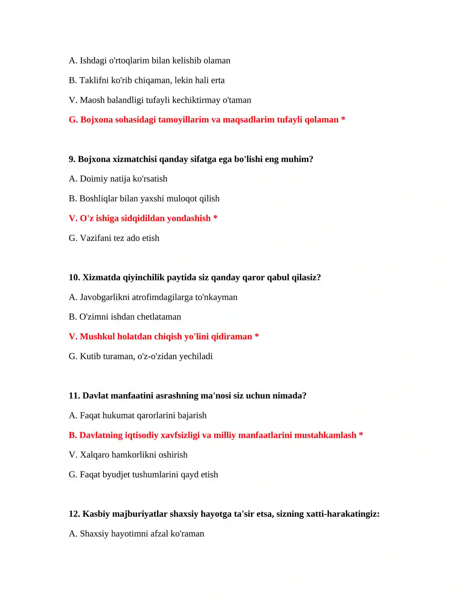 Bojxona testlari javoblari PDF 4