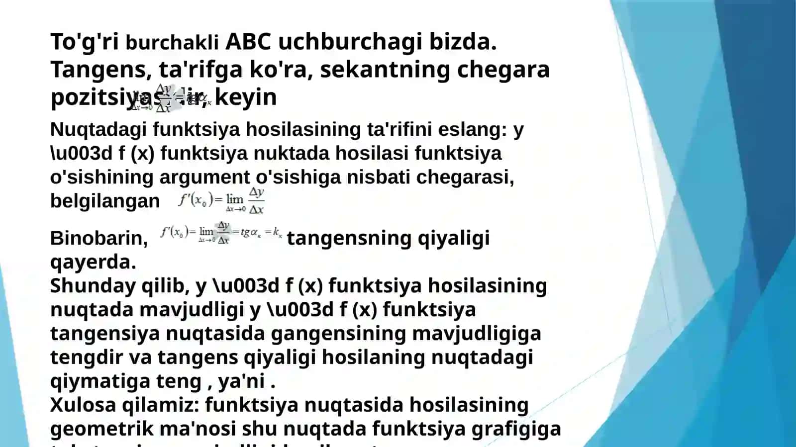 funksiya hosilasining tadbiqlari 4