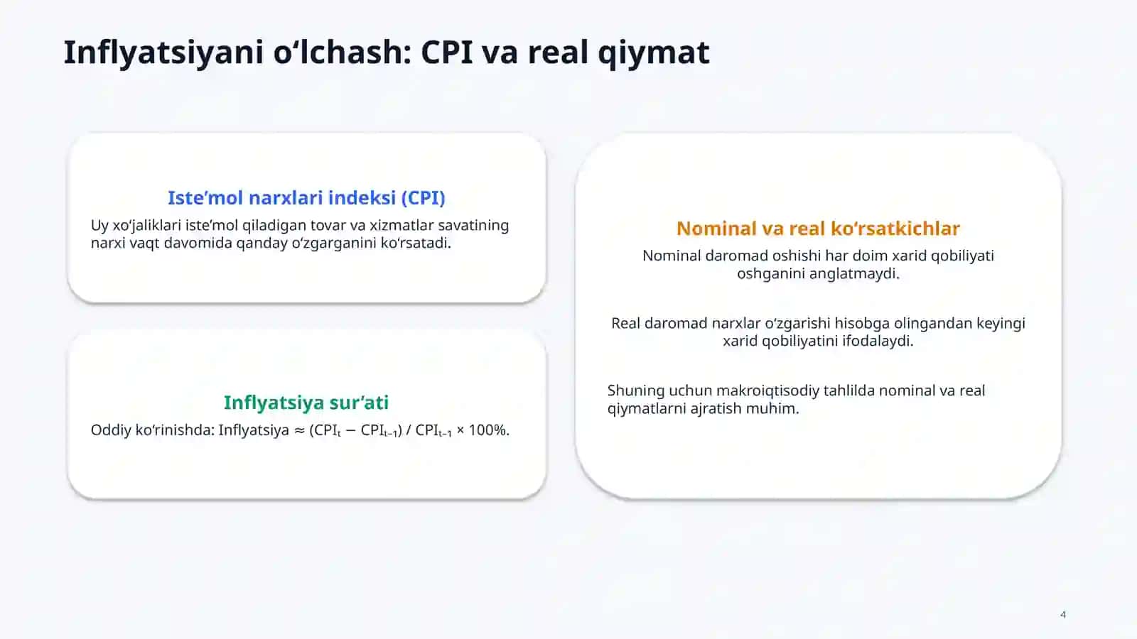 Inflyatsiya, pul-kredit siyosati va iqtisodiy o‘sish — Iqtisodiyot fanidan murakkab PowerPoint taqdimot 4