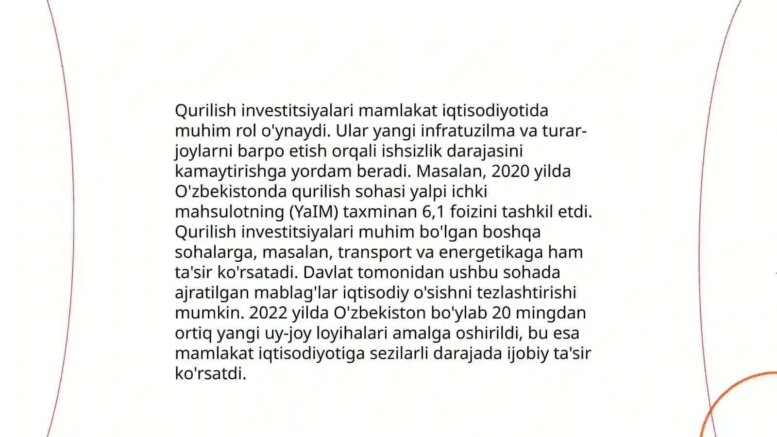 Investitsion qurilish jarayoni faoliyati va uning mamlakat iqtisodiyotini rivojlantirishdagi roli 4