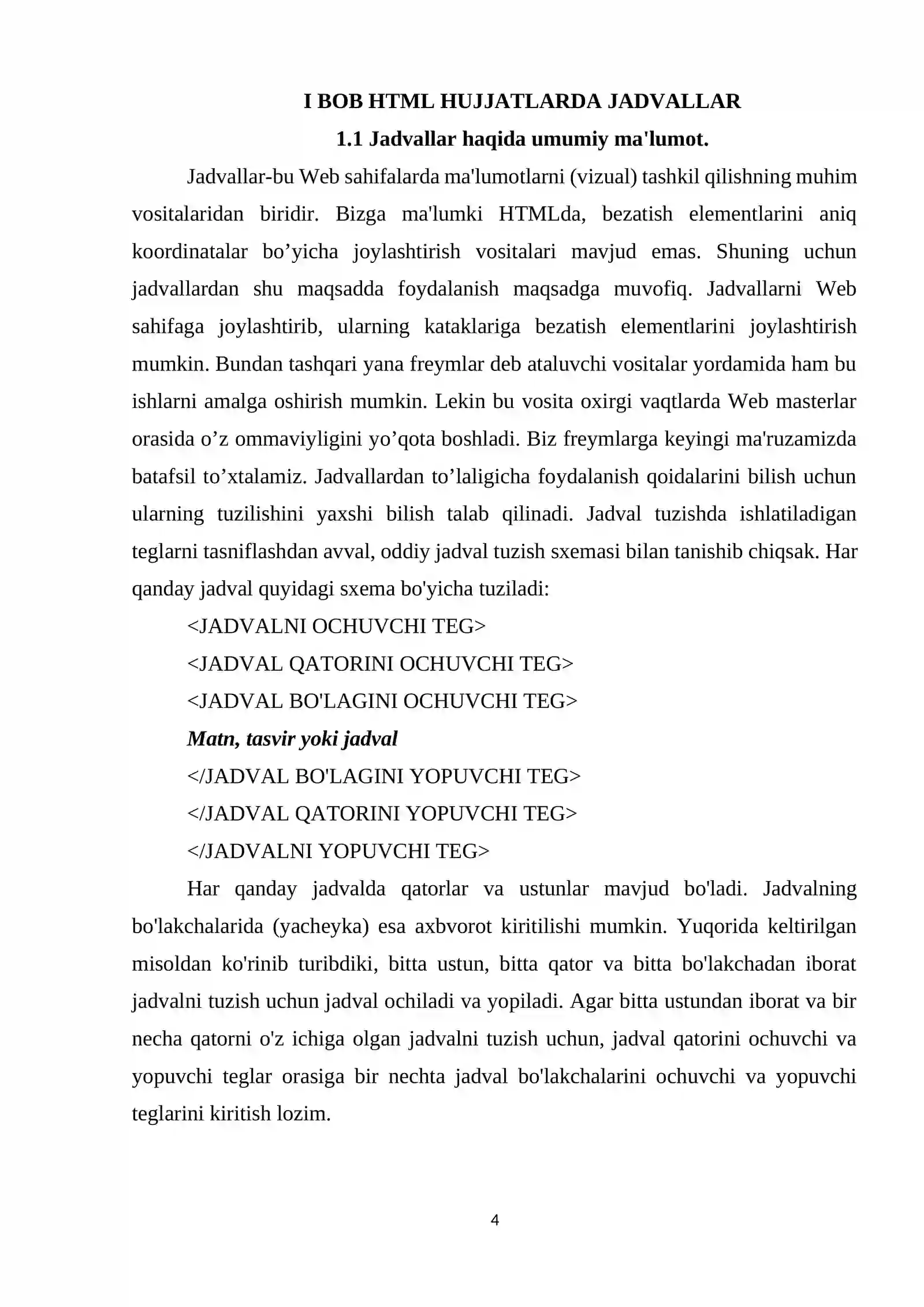 HTML JADVALLARI BILAN ISHLASH 4