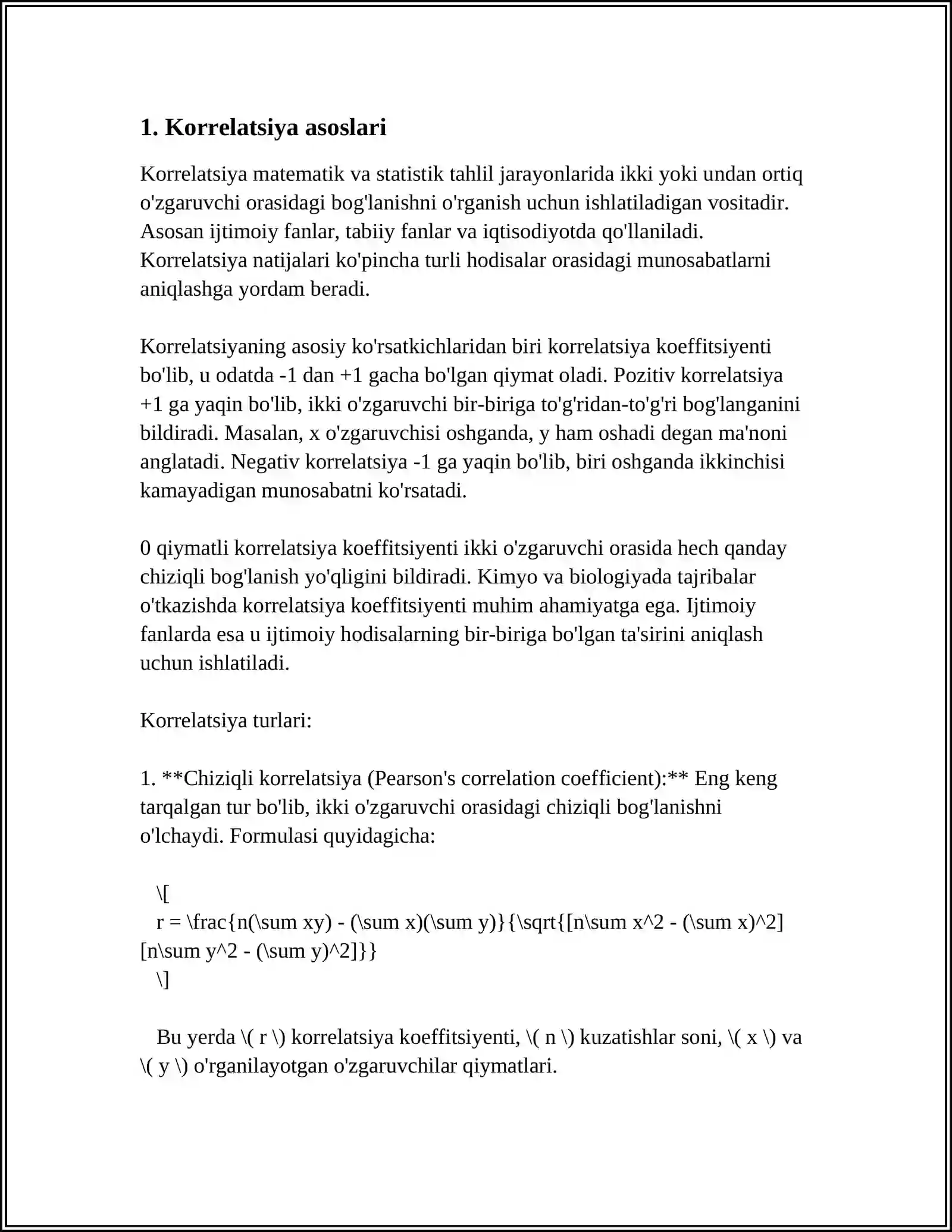 TIBBIY -BIOLOGIK MASALALARNI YECHISHDA MATEMATIK STATISTIKA ELEMENTLARDAN FOYDALANISH KORRELYATSION BOGLANISHLAR VA REGRESSIYA TENGLAMASI 4