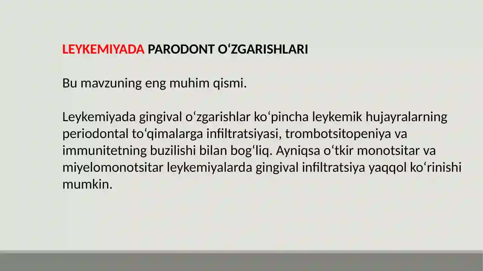 QON KASALLIKLARIDA PARODONT O’ZGARISHLARI. KLINIKASI, QIYOSIY TASHXISI, DAVOLASH, PROFILAKTIKASI 4