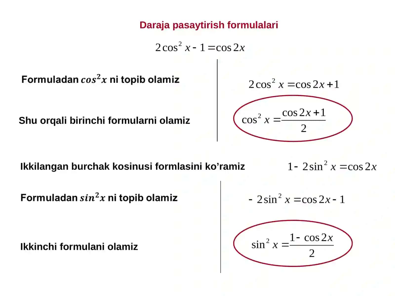 Yarim burchak formulalari 4