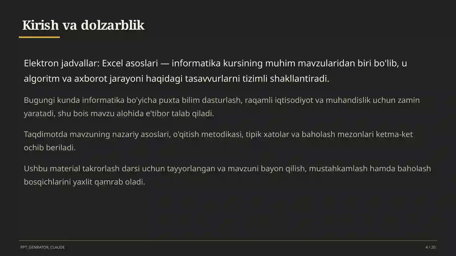 Elektron jadvallar: Excel asoslari (7-sinf) 4