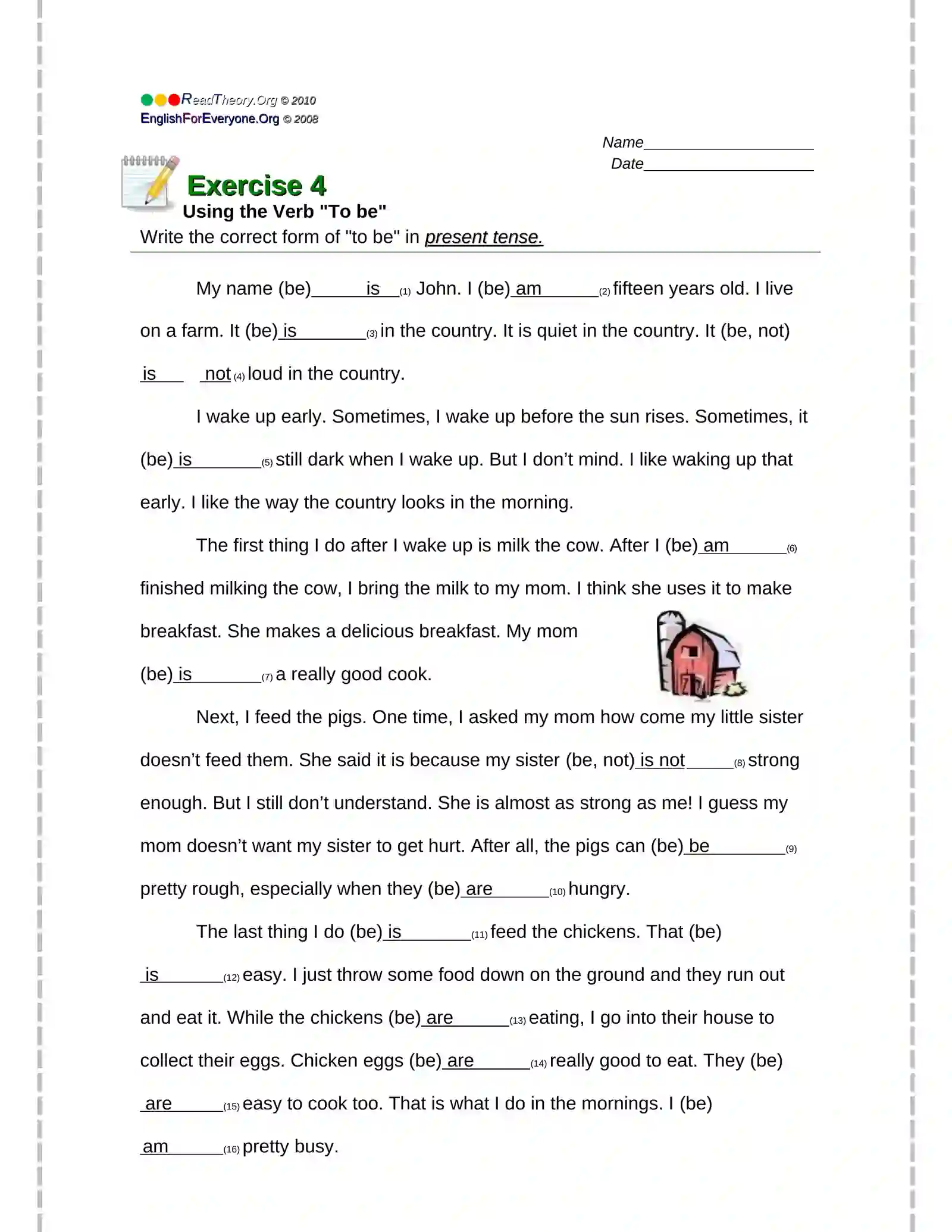Exercise 1 Using the Verb "To be" 4