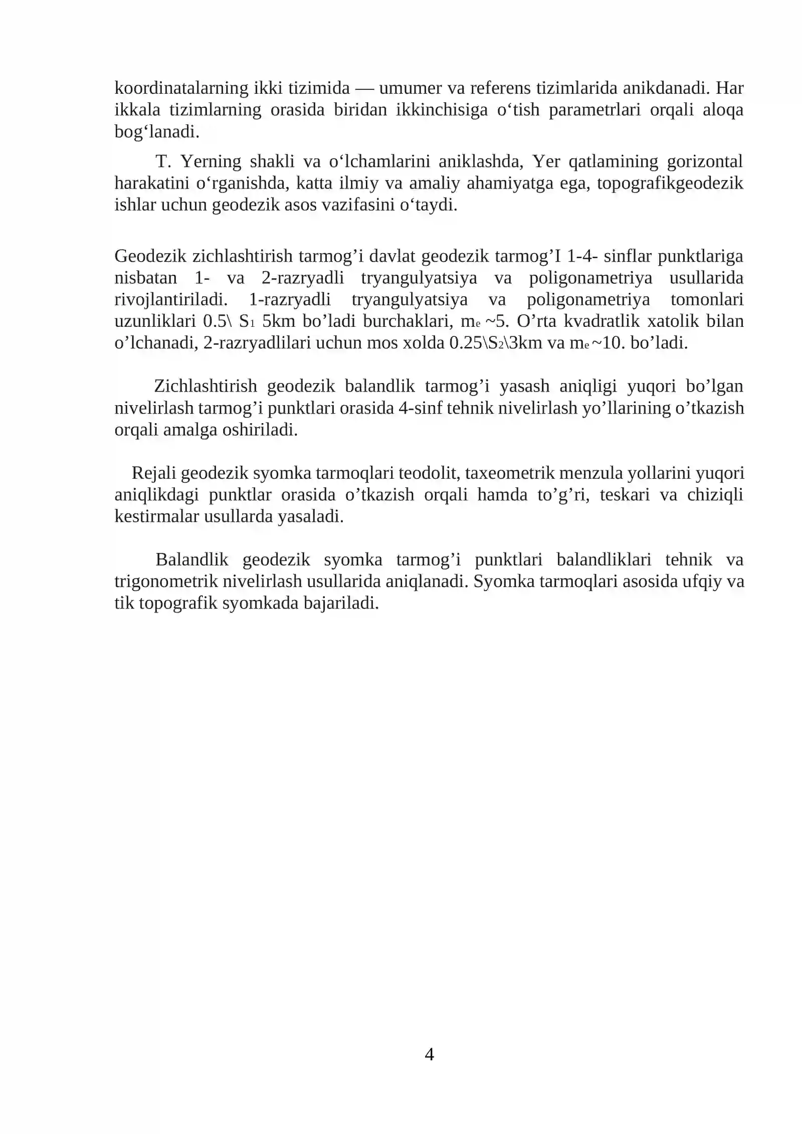 5311500 - GEODEZIYA, KARTOGRAFIYA VA KADASTR TA’LIMI YO‘NALISHI(SIRTQI) 202-GURUH 2-KURS TALABASI 4