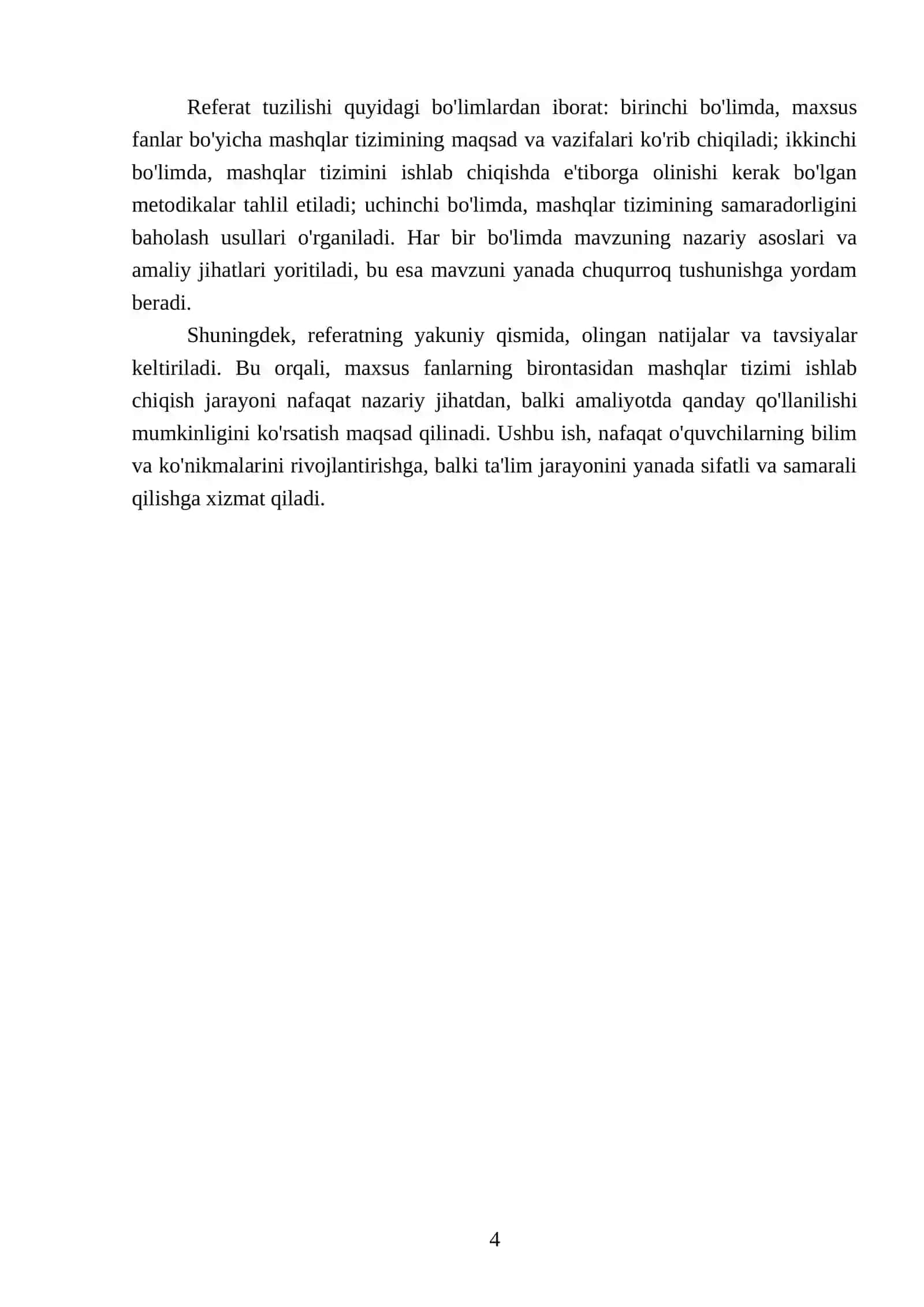 Maxsus fanlarning birontasidan mashqlar tizimini ishlab chiqish 4