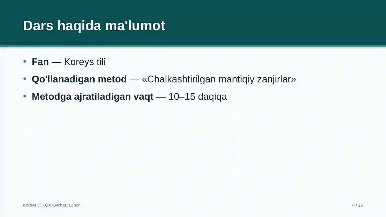 koreys tili darslarida chalkashtirilgan mantiqiy zanjirlar metodidan foydalanish 8770 4