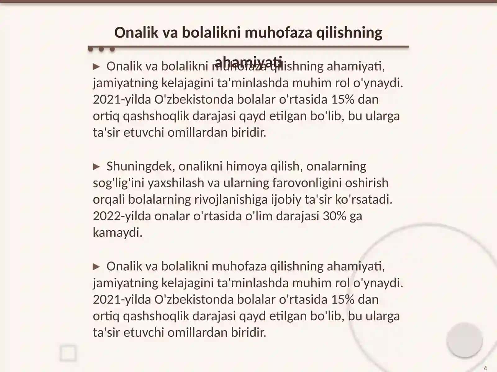 Onalik va bolalikni muhofaza qilish 4