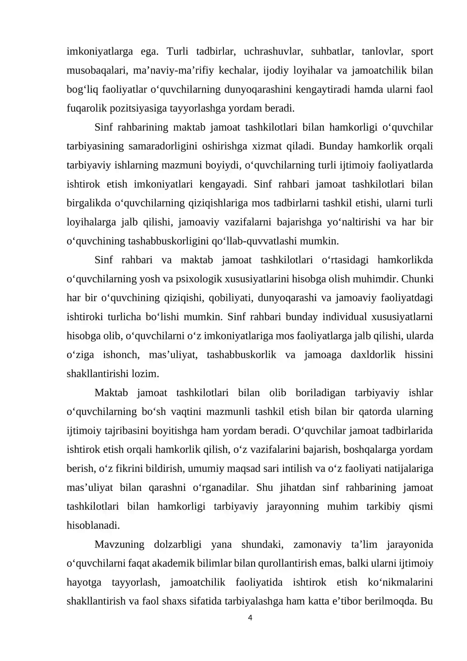 Sinf rahbarining maktab jamoat tashkilotlari bilan olib boriladigan ishlari 4