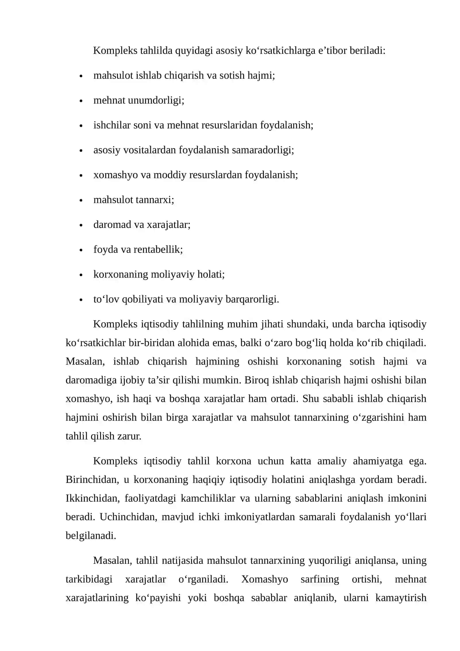 KOMPLEKS IQTISODIY TAHLIL O‘TKAZISHNING KETMA-KETLIGI VA VAZIFALARINI TAHLIL QILISH 4