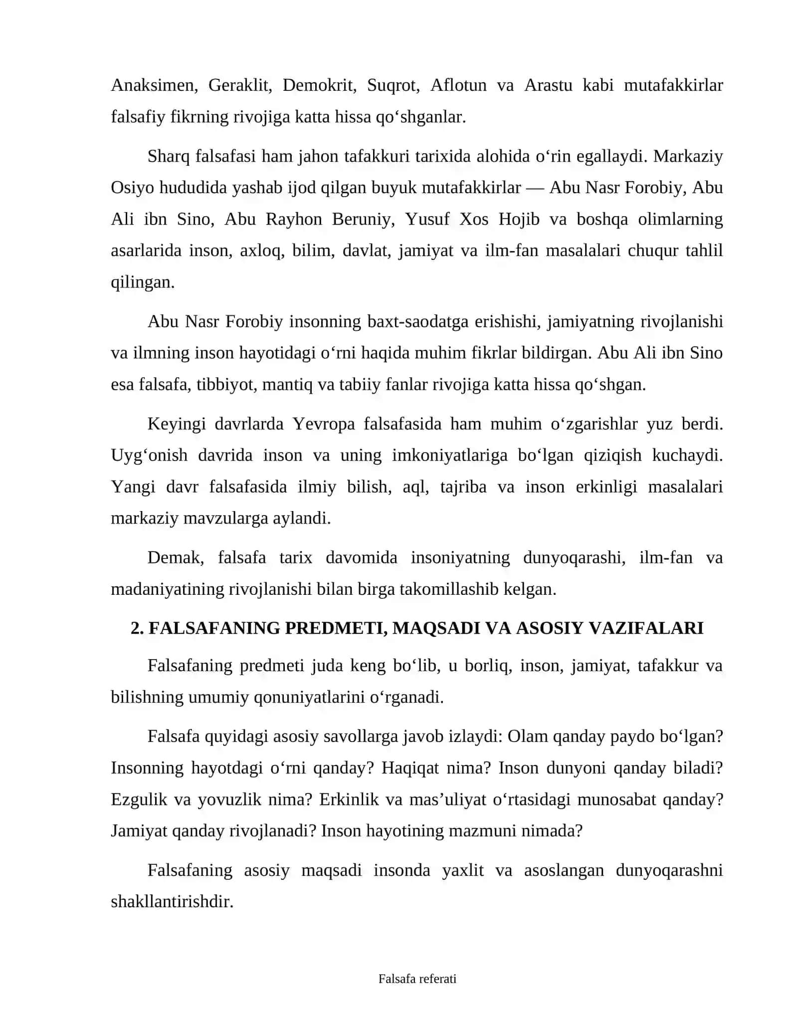 Falsafa fanidan referat 4