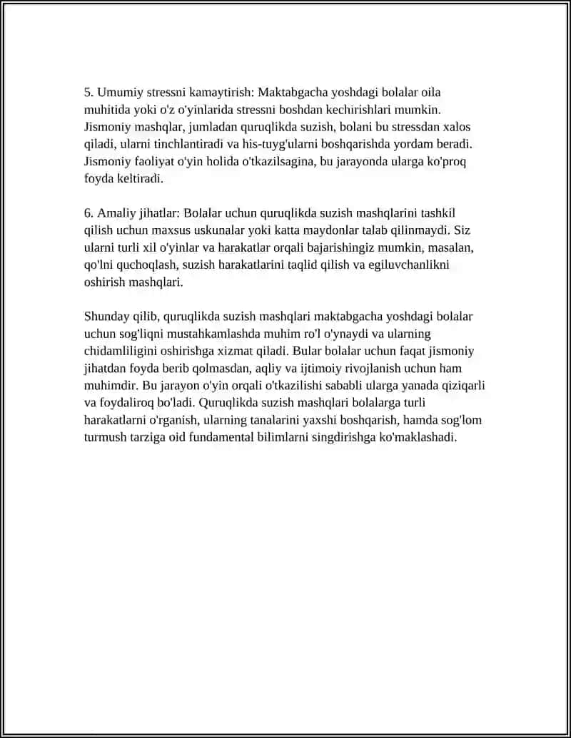 MAKTABGACHA YOSHDAGI BOLALAR UCHUN SOĞLOMLASHTIRUVCHI SWIM ON LAND MASHQLARI 4
