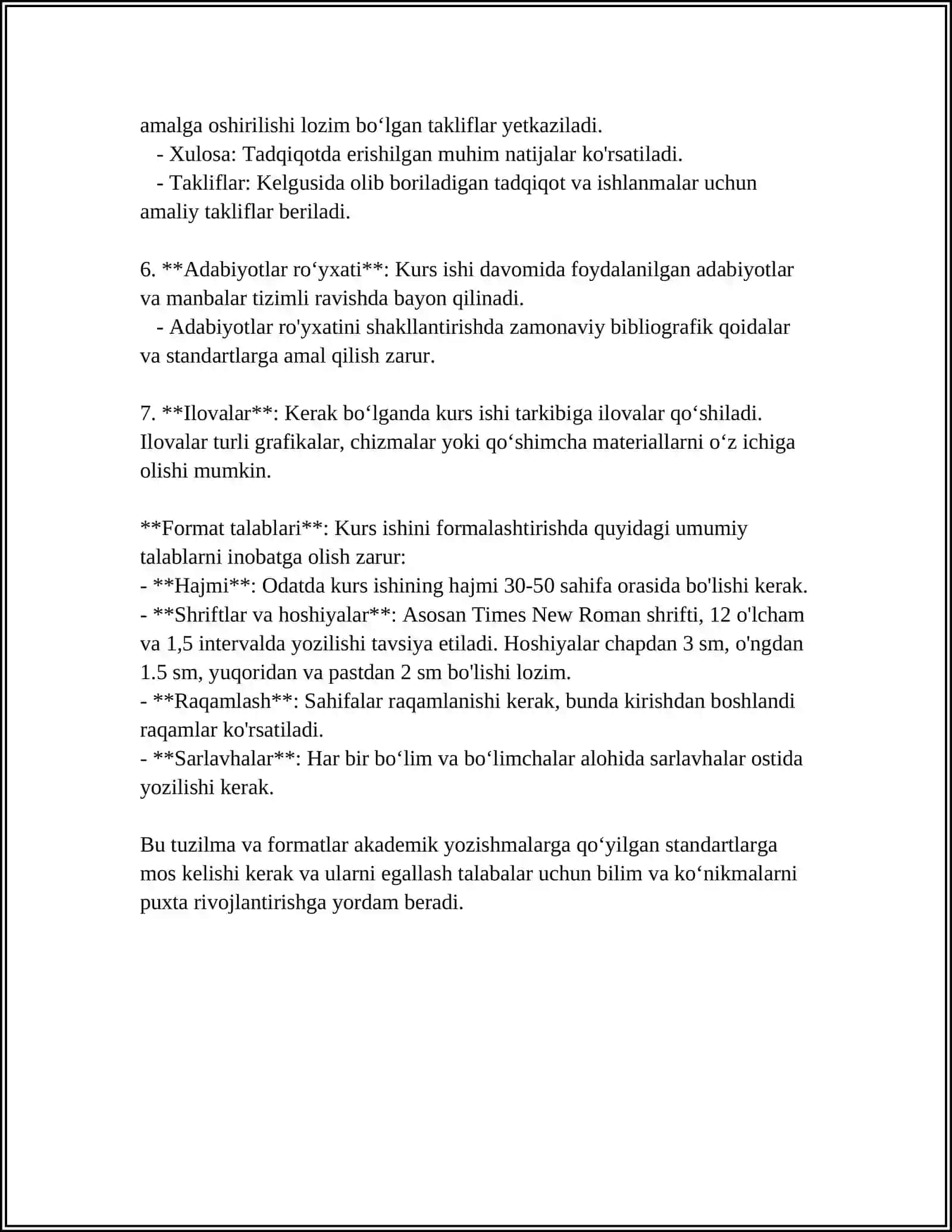 Kurs ishining tuzilishi va formatlari 4