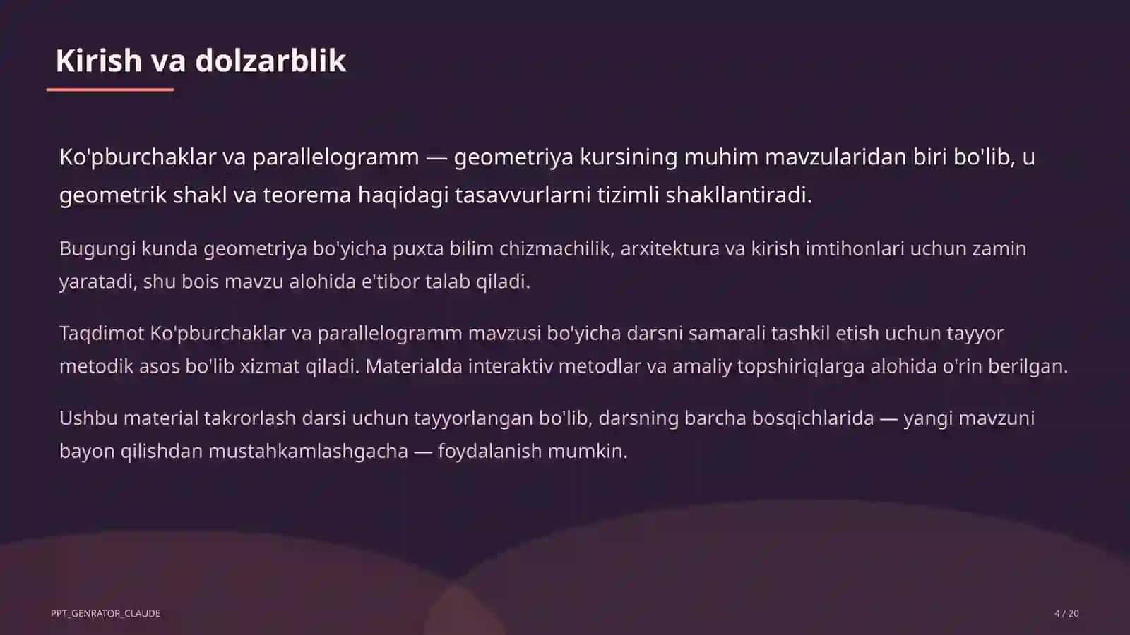 Ko'pburchaklar va parallelogramm (8-sinf) 4