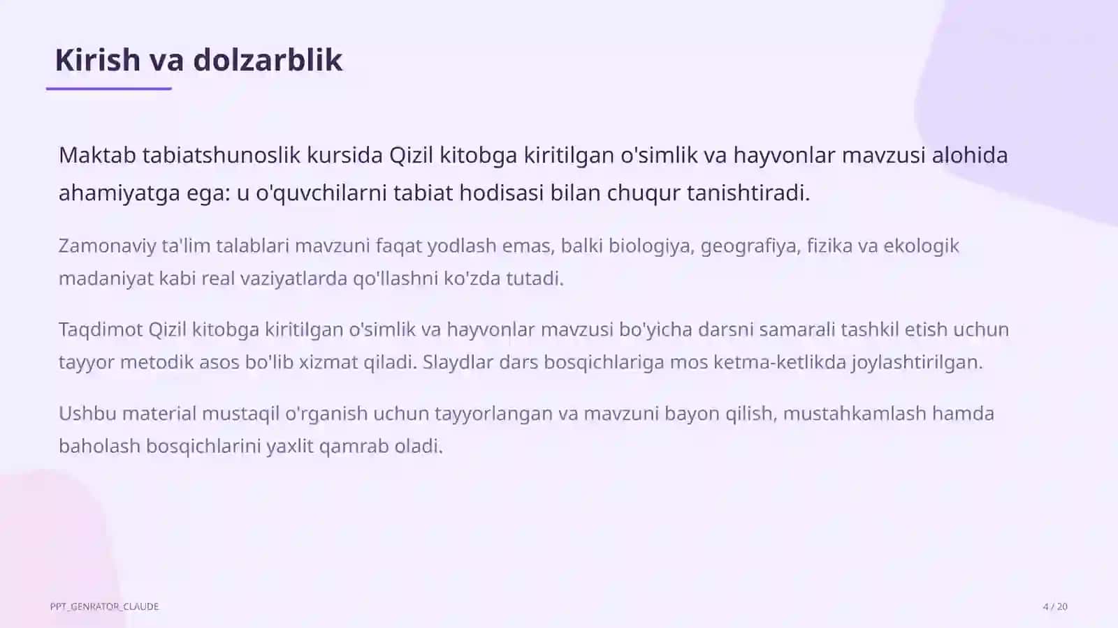 Qizil kitobga kiritilgan o'simlik va hayvonlar (4-sinf) 4