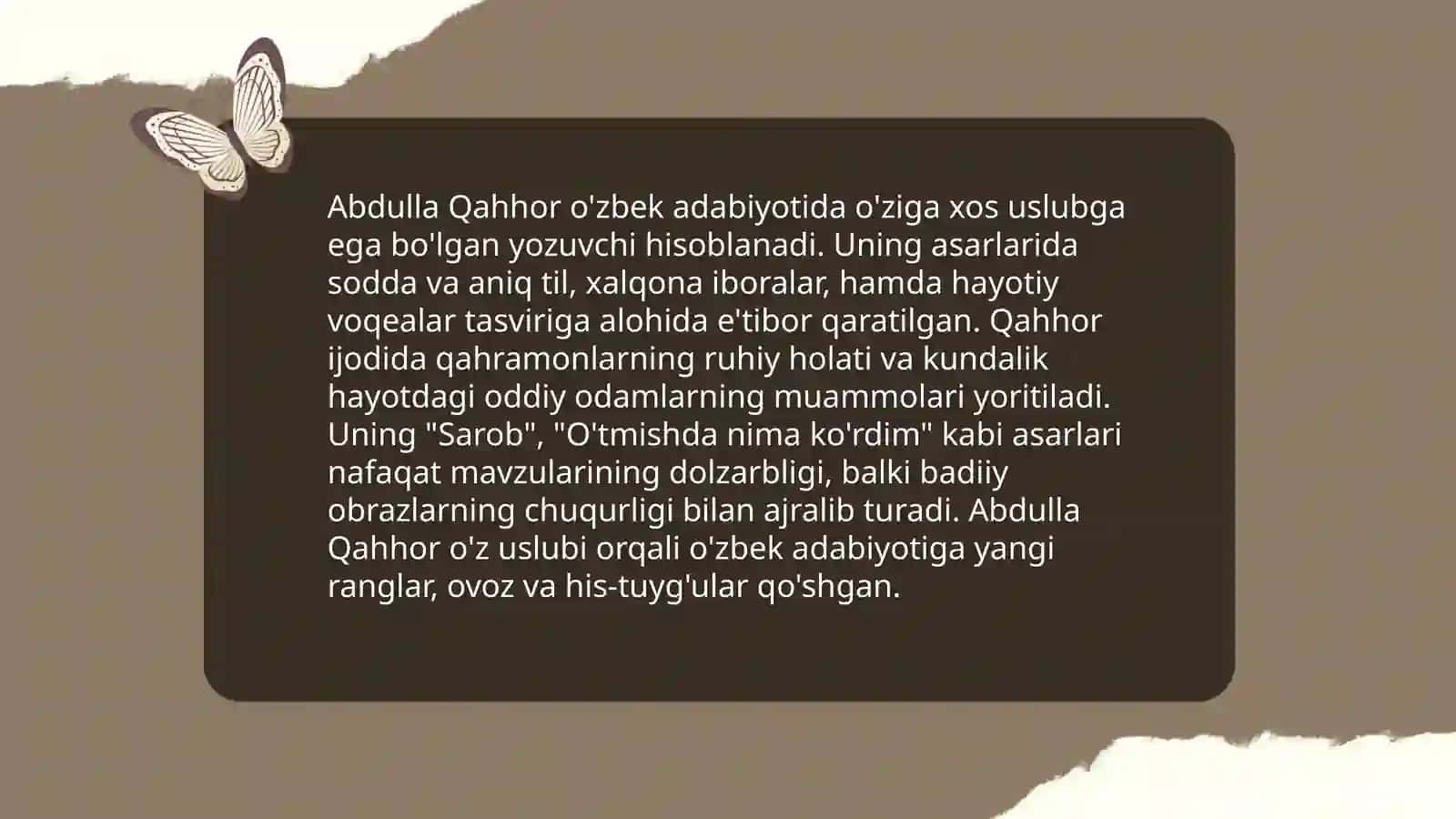 Abdulla Qahhor hikoyalari o'ziga hosligi 4