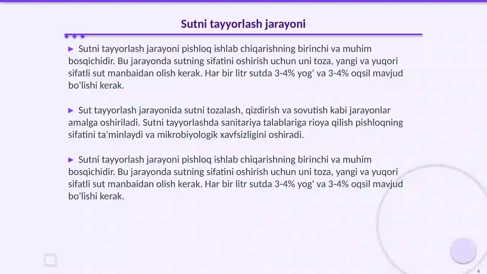 Pishloq ishlab chiqarish texnologik bosqichlari 4