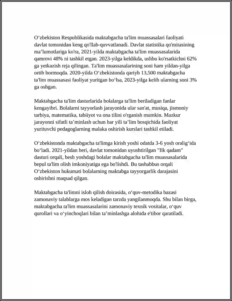 BOLANI MAKTAB TA'LIMIGA TAYYORLASH 4