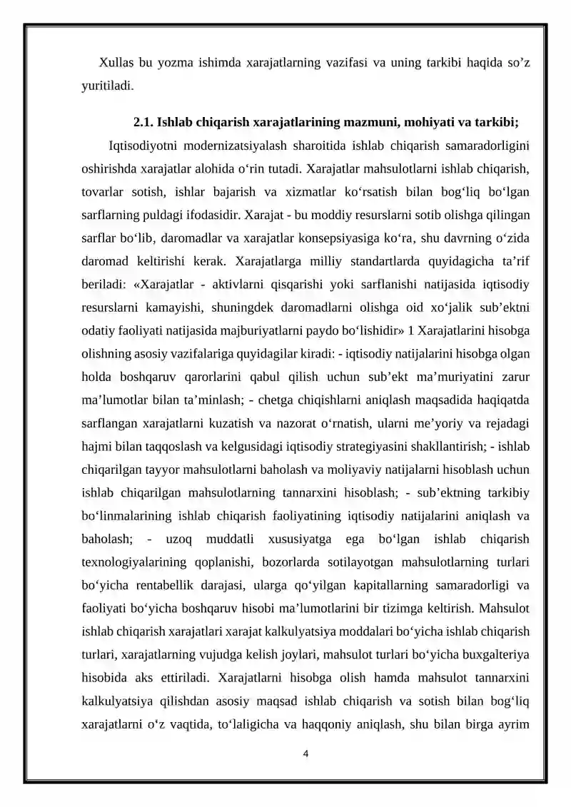 Mahsulot tannarxiga kiritiladiga bevosita va bilvosita xarajatlar hisobi 4