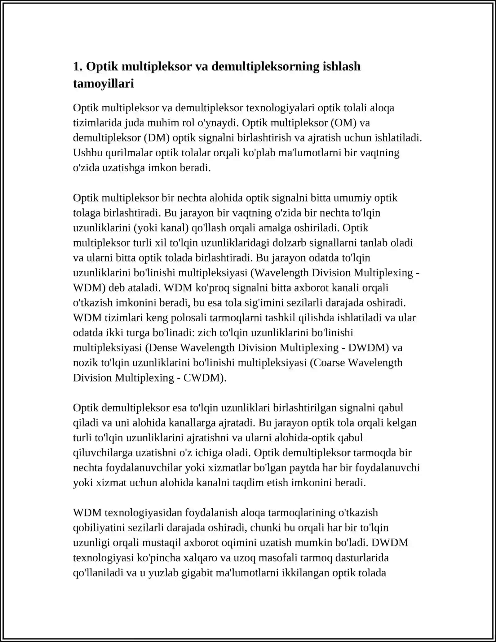 OPTIK MULTIPLEKSOR VA DEMULTIPLEKSORLARNING ISHLASH TAMOYILLARI 4