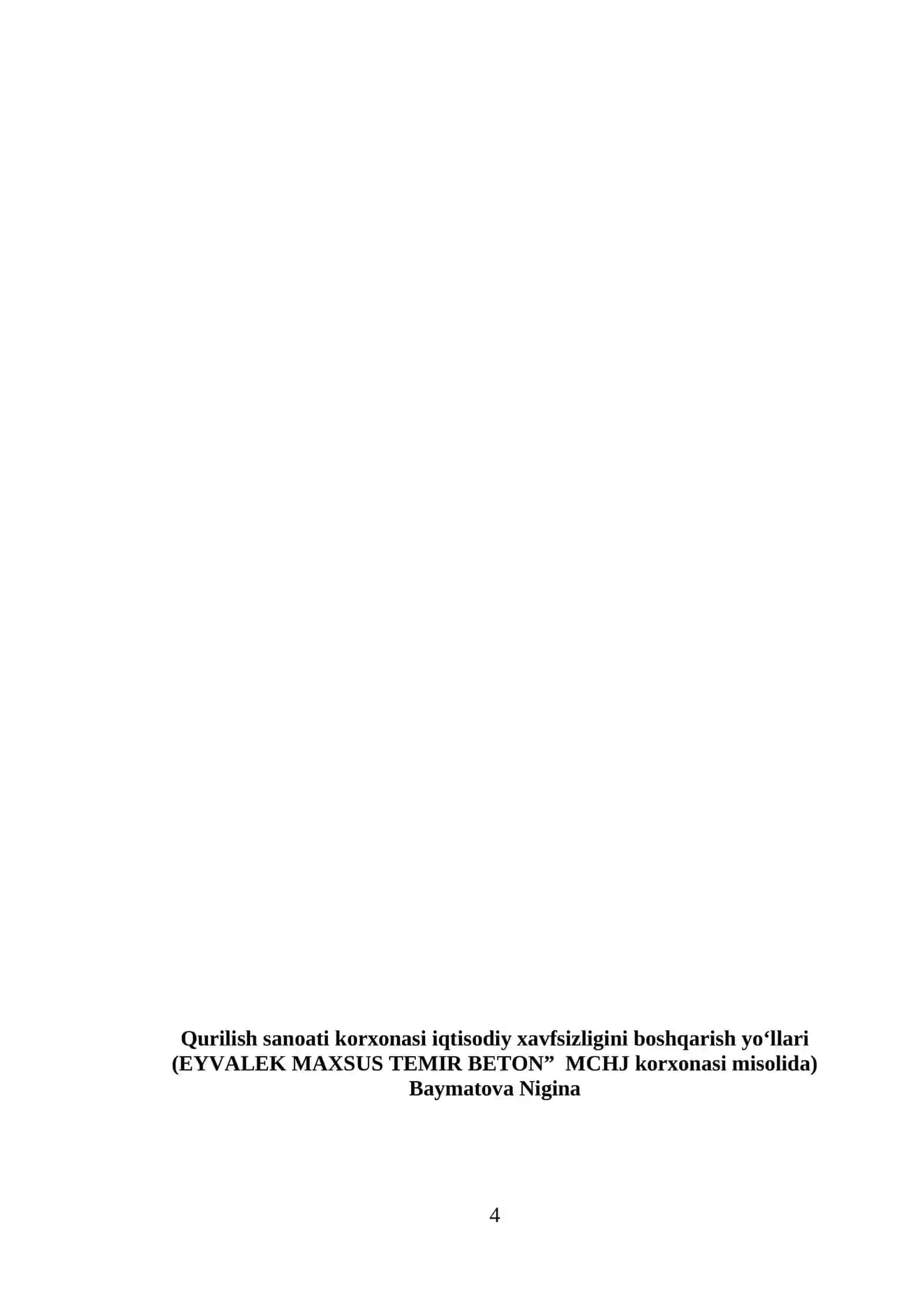 Qurilish sanoati korxonasi iqtisodiy xavfsizligini boshqarish yo‘llari (EYVALEK MAXSUS TEMIR BETON” MCHJ korxonasi misolida) 4