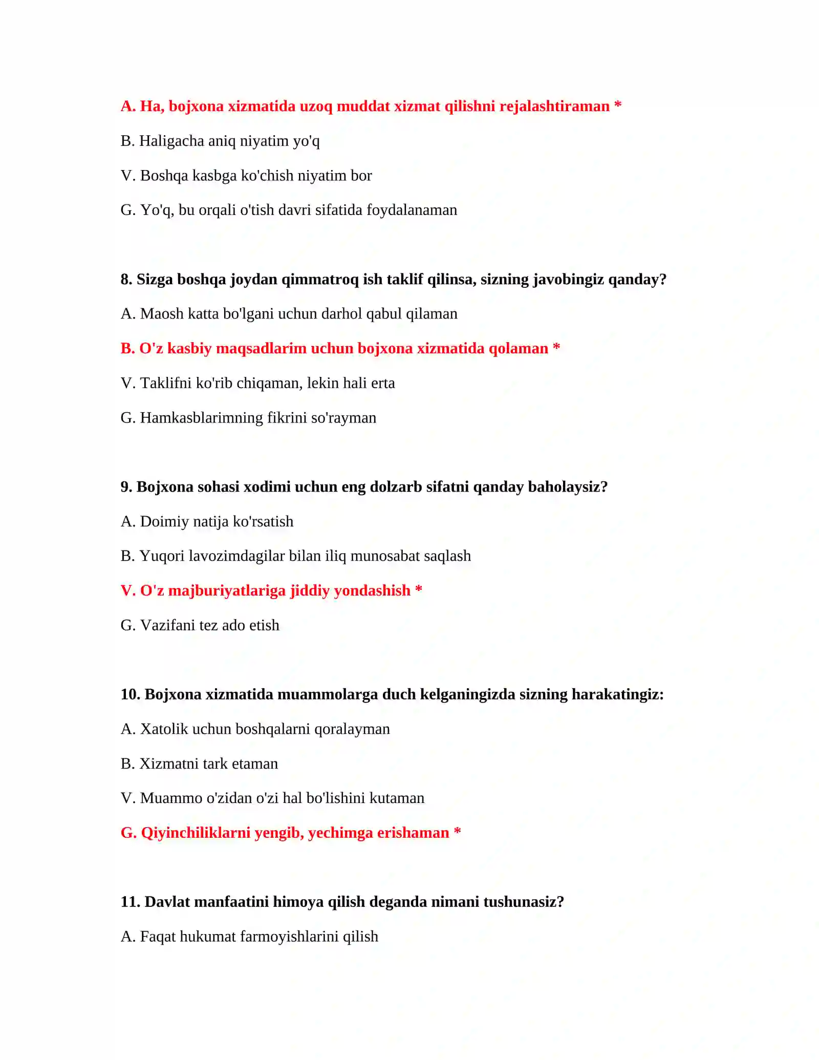BOJXONA XIZMATI - SUHBAT UCHUN MANTIQIY TESTLAR 4