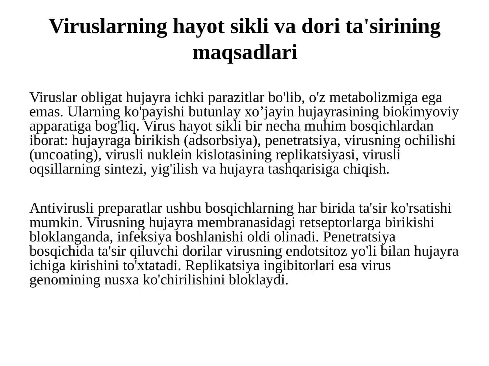 Viruslargavao‘smalargaqarshidorivositalarnita’sirmexanizmi 4