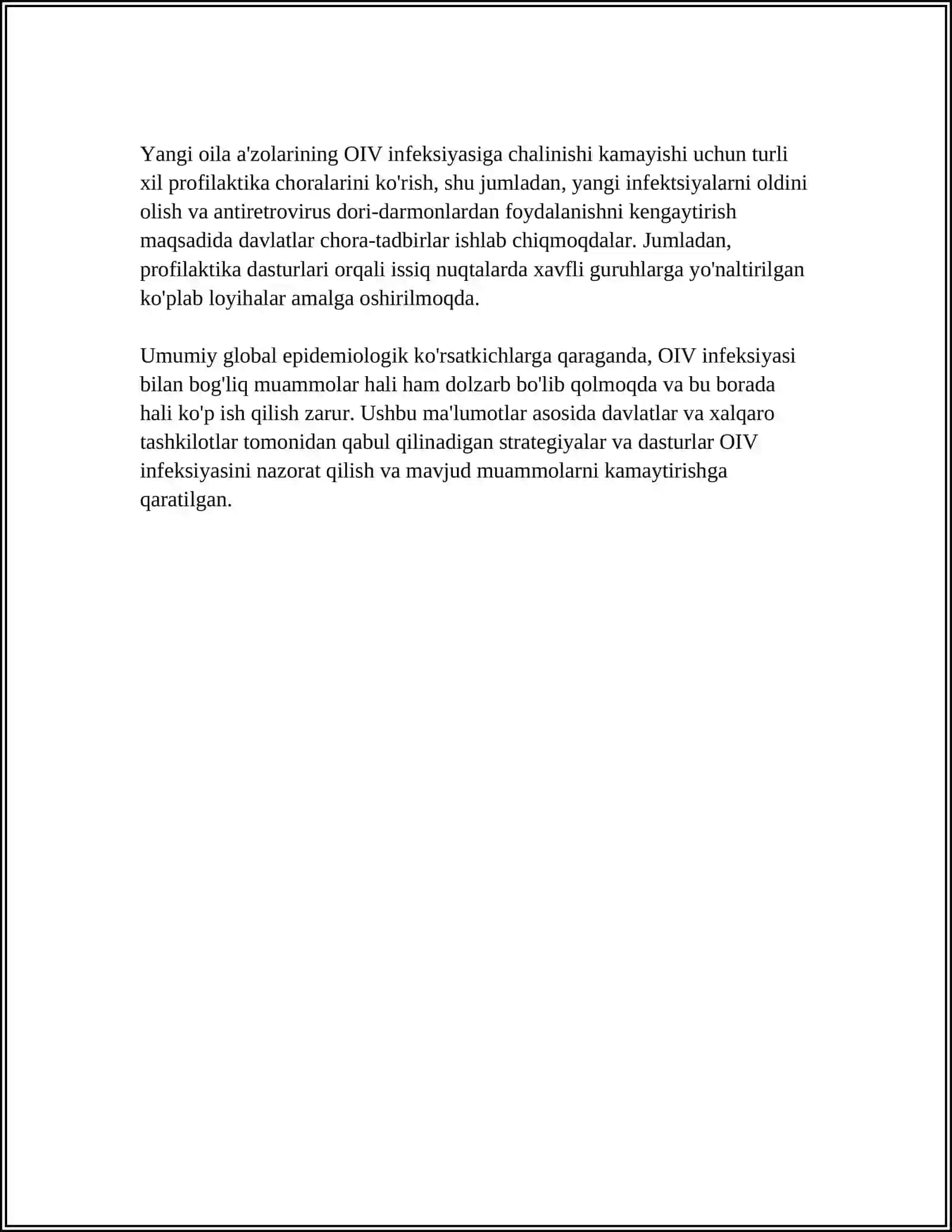 OIV INFEKSIYASI BO'YICHA DUNYODAGI RESPULIKASIDA EPIDIMIOLOGIK VAZIYATLAR 4